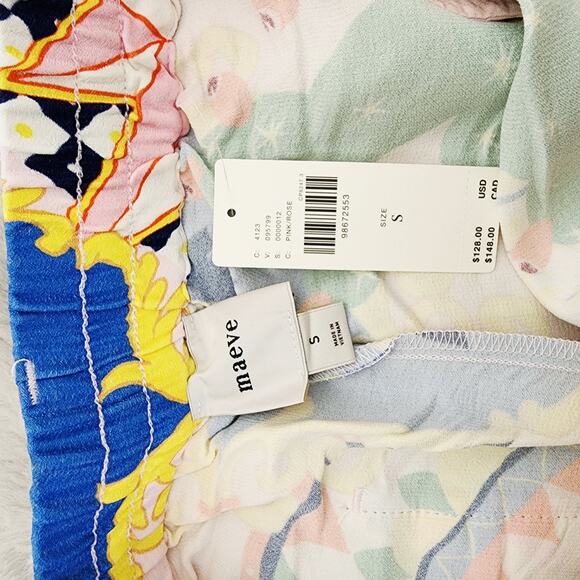 Maeve Anthropologie Pink Multicolor Print Straight Leg Silky Pull On Pants S NWT - Picture 11 of 13